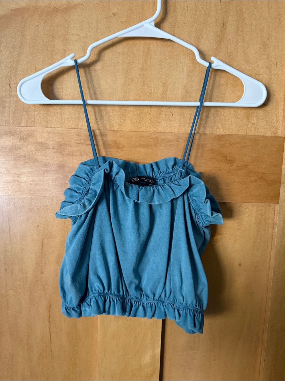 Zara Blue Ruffled Spaghetti Strap Crop Top